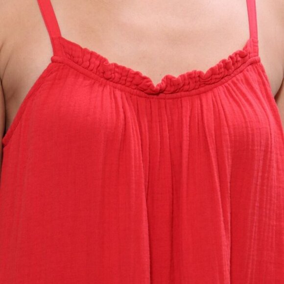 Xirena Cara Red Cotton Gauze Tiered Spaghetti Strap Sleeveless Midi Dress Medium - Picture 5 of 16